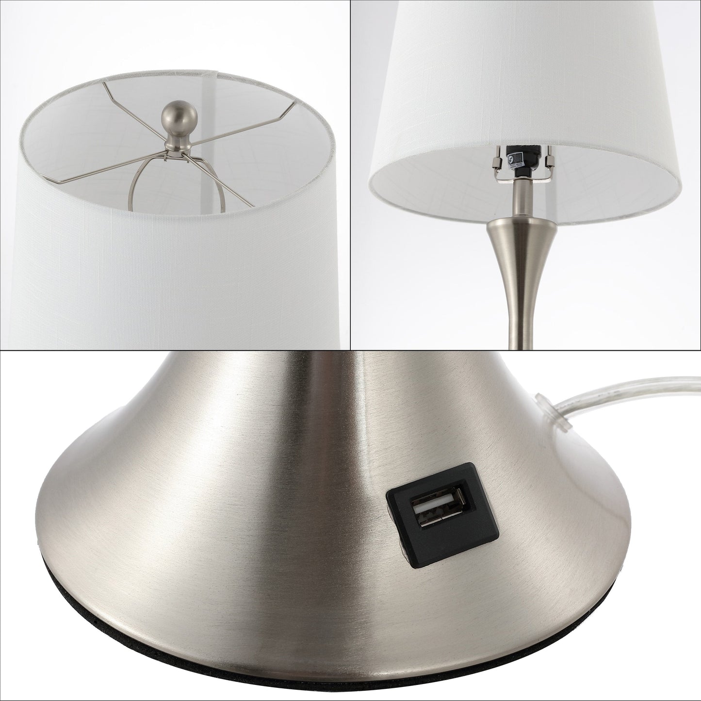 Makena 22.75 Lampe de chevet moderne et élégante en forme de sablier en fer avec port de charge USB, (lot de 2) par JONATHAN Y