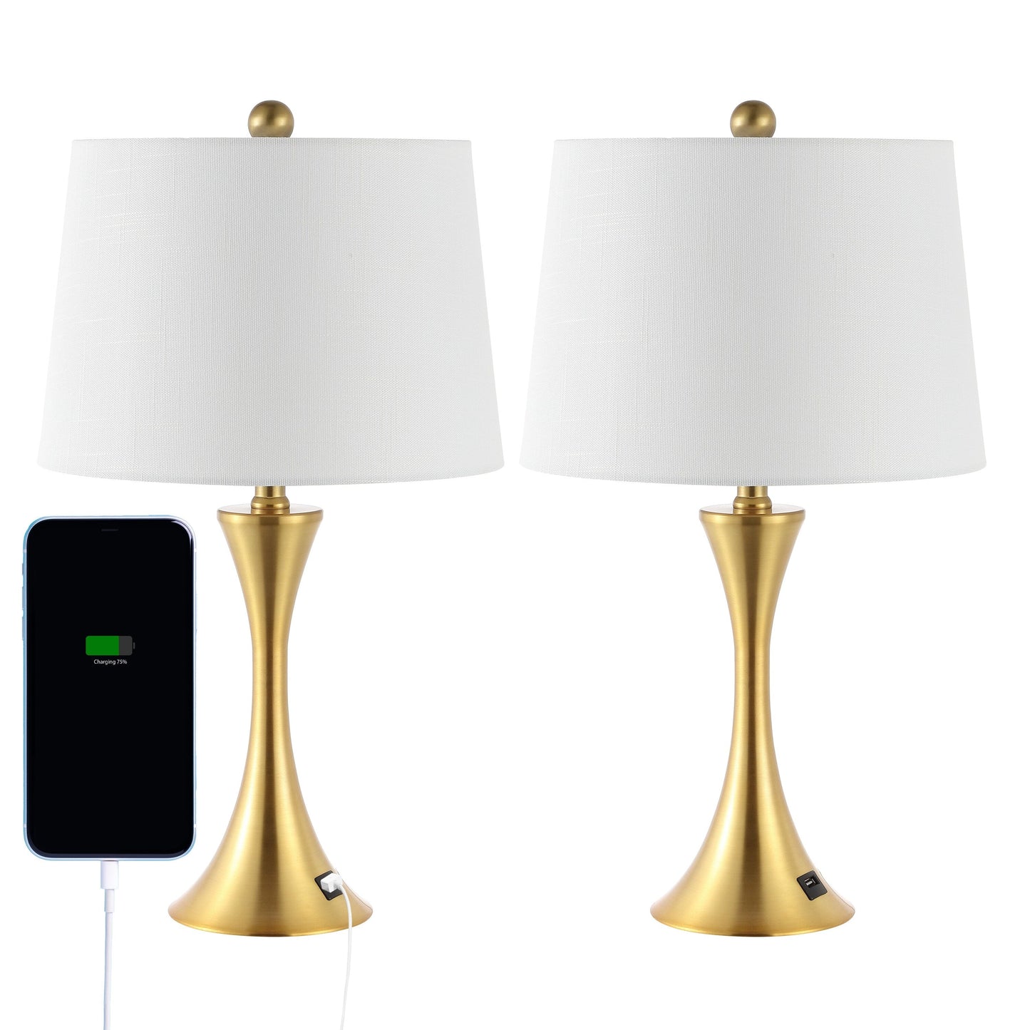 Makena 22.75 Lampe de chevet moderne et élégante en forme de sablier en fer avec port de charge USB, (lot de 2) par JONATHAN Y