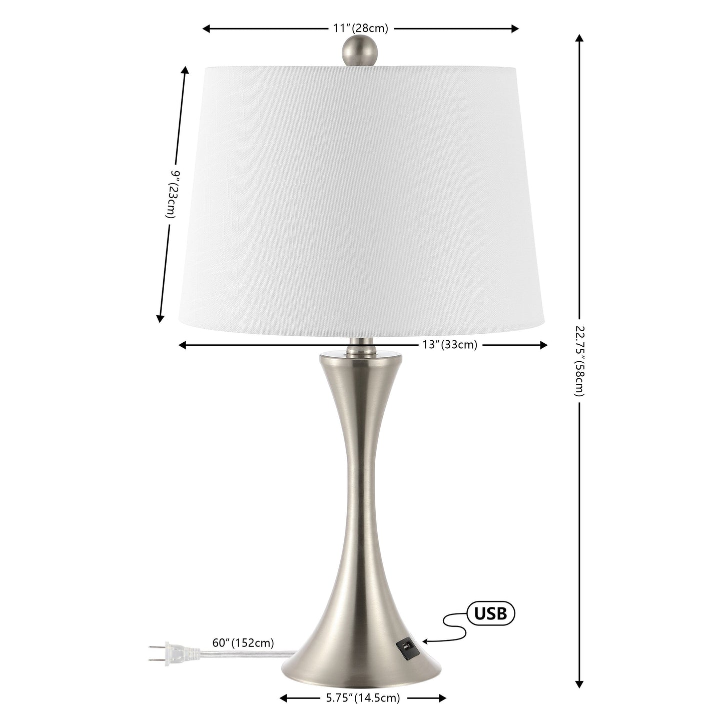 Makena 22.75 Lampe de chevet moderne et élégante en forme de sablier en fer avec port de charge USB, (lot de 2) par JONATHAN Y