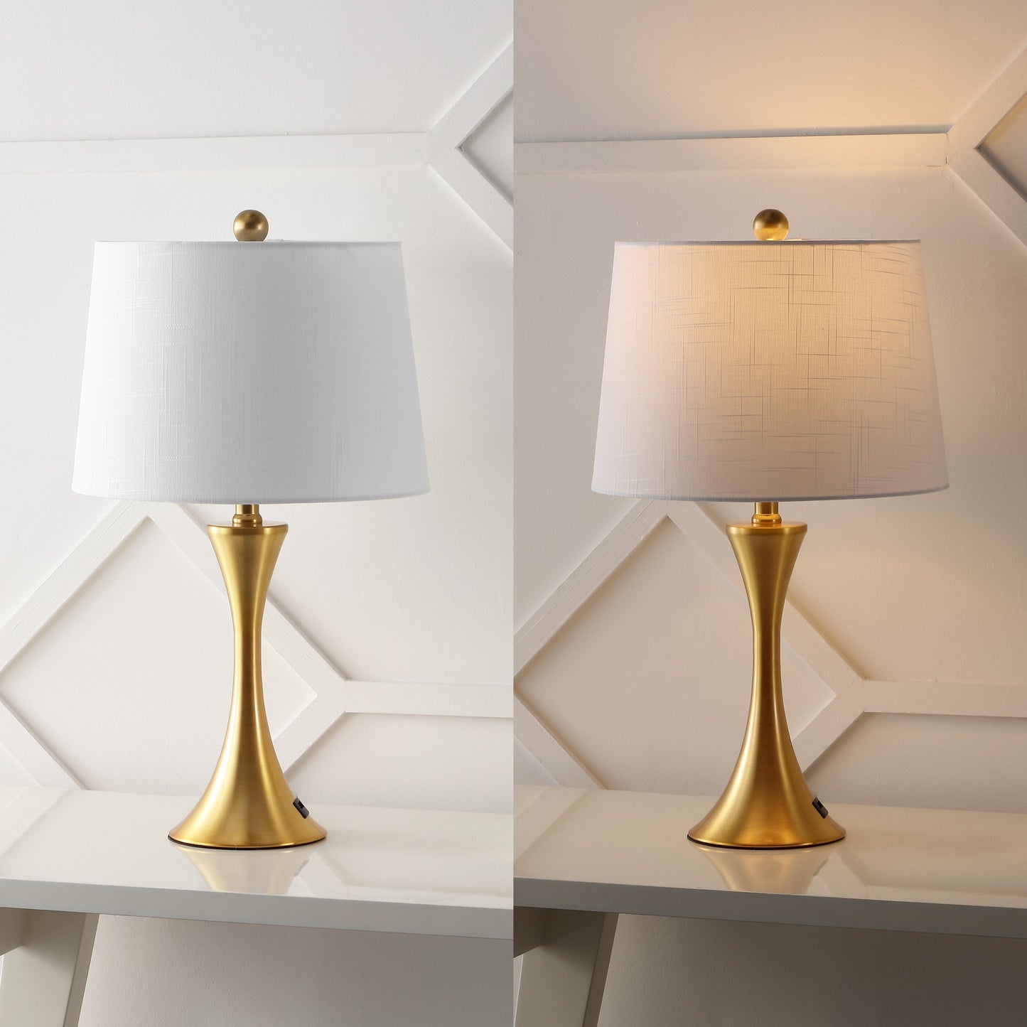 Makena 22.75 Lampe de chevet moderne et élégante en forme de sablier en fer avec port de charge USB, (lot de 2) par JONATHAN Y