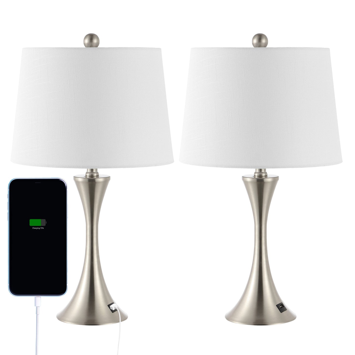 Makena 22.75 Lampe de chevet moderne et élégante en forme de sablier en fer avec port de charge USB, (lot de 2) par JONATHAN Y
