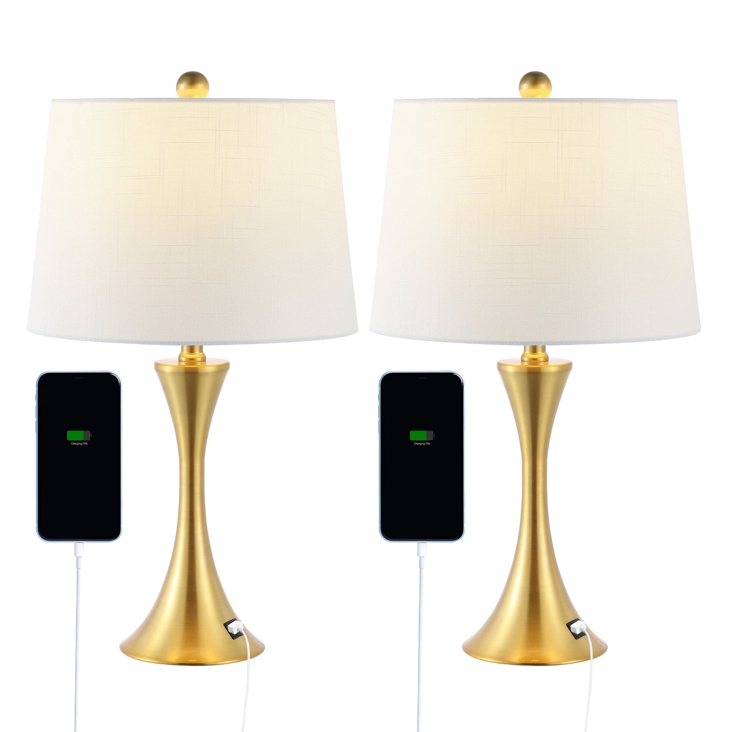 Makena 22.75 Lampe de chevet moderne et élégante en forme de sablier en fer avec port de charge USB, (lot de 2) par JONATHAN Y