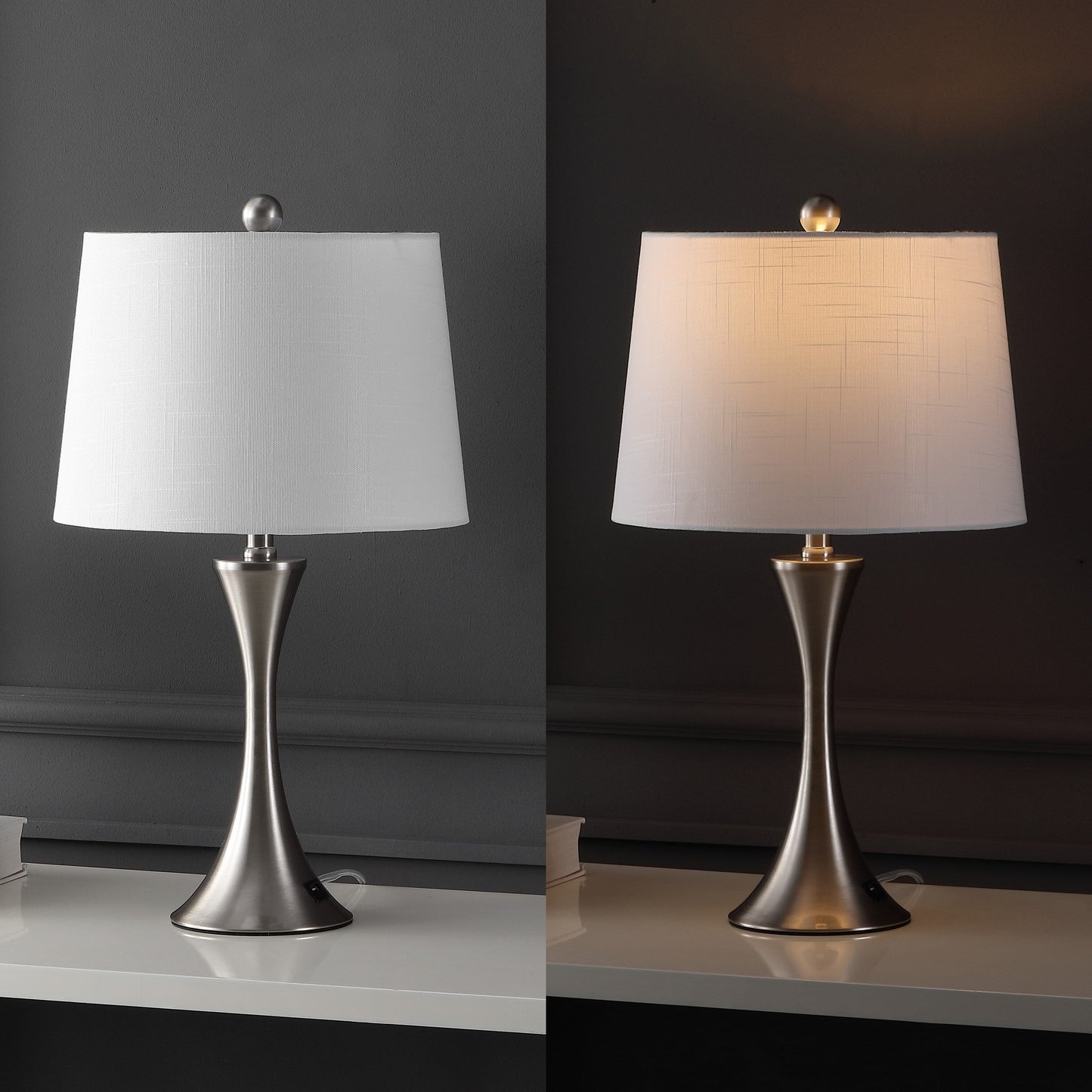 Makena 22.75 Lampe de chevet moderne et élégante en forme de sablier en fer avec port de charge USB, (lot de 2) par JONATHAN Y