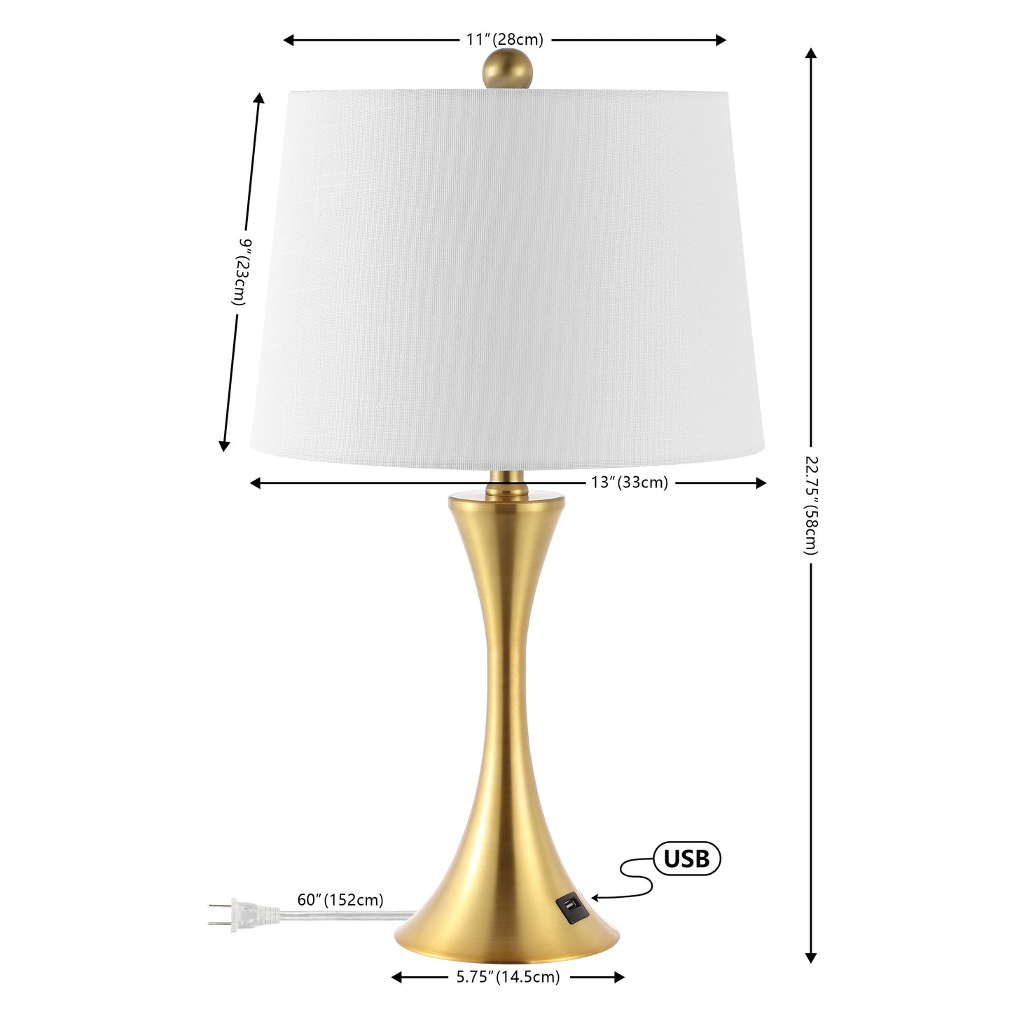 Makena 22.75 Lampe de chevet moderne et élégante en forme de sablier en fer avec port de charge USB, (lot de 2) par JONATHAN Y