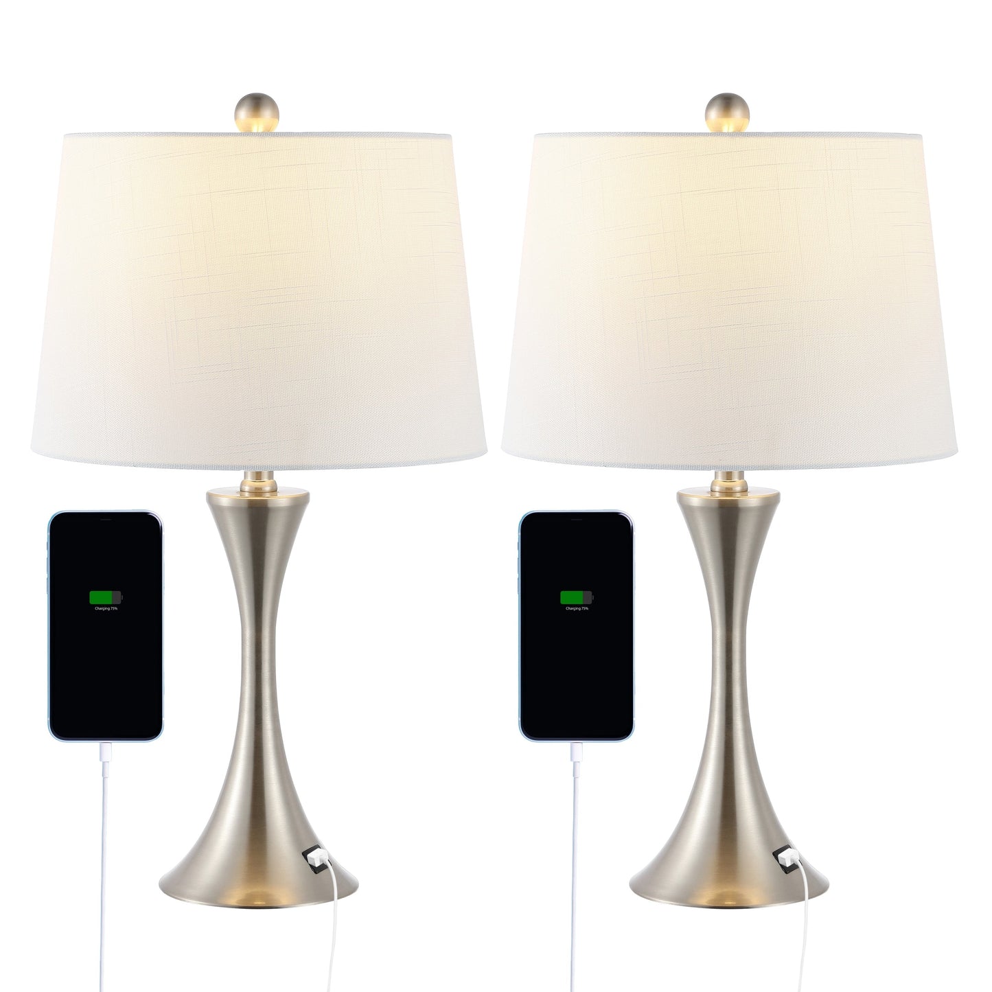 Makena 22.75 Lampe de chevet moderne et élégante en forme de sablier en fer avec port de charge USB, (lot de 2) par JONATHAN Y