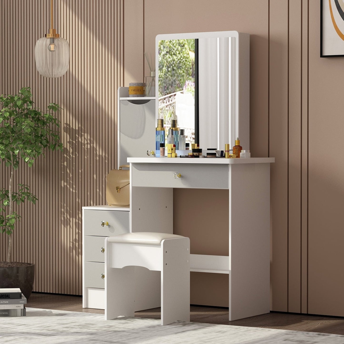 Ensemble de coiffeuse avec miroir et tabouret