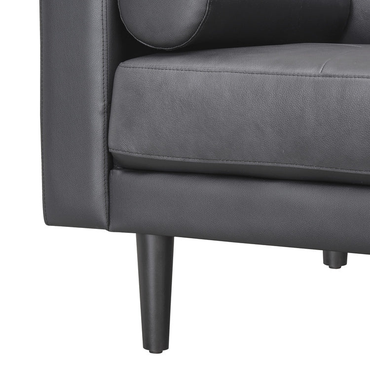 Canapé moderne en cuir véritable avec pieds en bois et coussin supplémentaire.