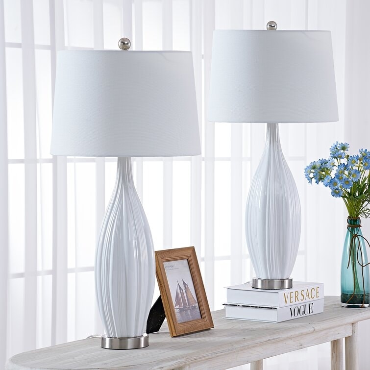 Ensemble de 2 lampes de table en porcelaine blanche standard (lot de 2)