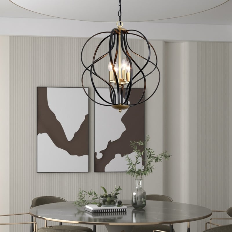 Maxax Lustre géométrique unique à 4 lumières avec accents en fer forgé - 17,7*17,3*17,3