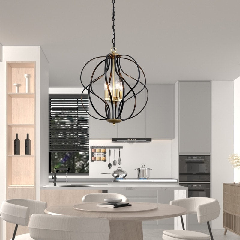 Maxax Lustre géométrique unique à 4 lumières avec accents en fer forgé - 17,7*17,3*17,3