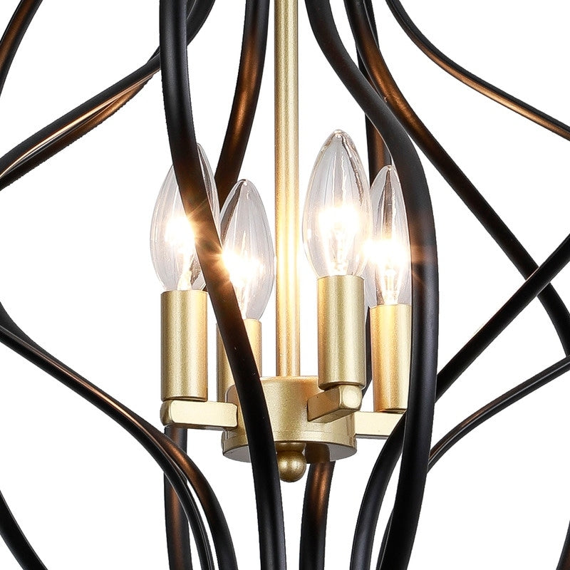 Maxax Lustre géométrique unique à 4 lumières avec accents en fer forgé - 17,7*17,3*17,3