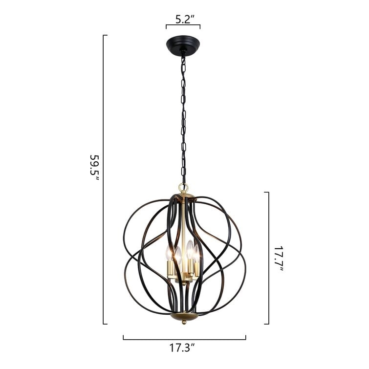 Maxax Lustre géométrique unique à 4 lumières avec accents en fer forgé - 17,7*17,3*17,3
