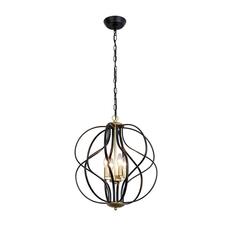 Maxax Lustre géométrique unique à 4 lumières avec accents en fer forgé - 17,7*17,3*17,3