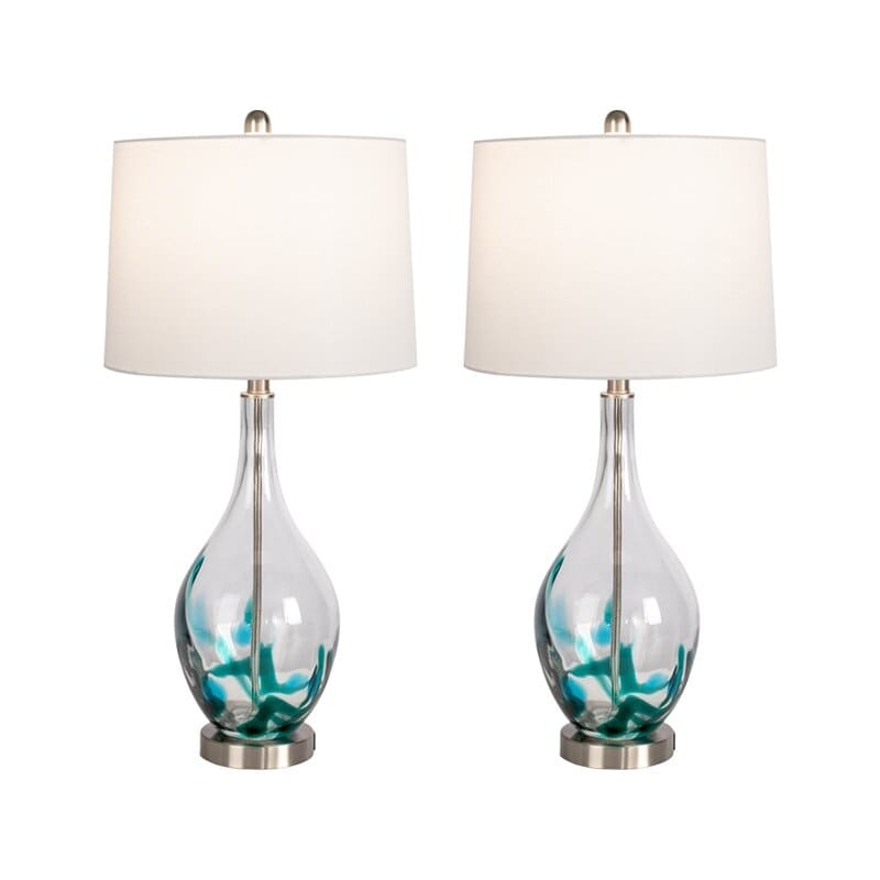 Lampes de chevet en verre avec port USB (lot de 2) - Lampe de bureau moderne