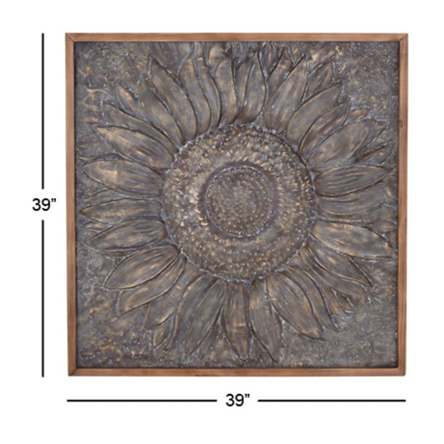 Décoration murale florale en métal représentant un tournesol avec détails en relief - Gris - Roche River Decor
