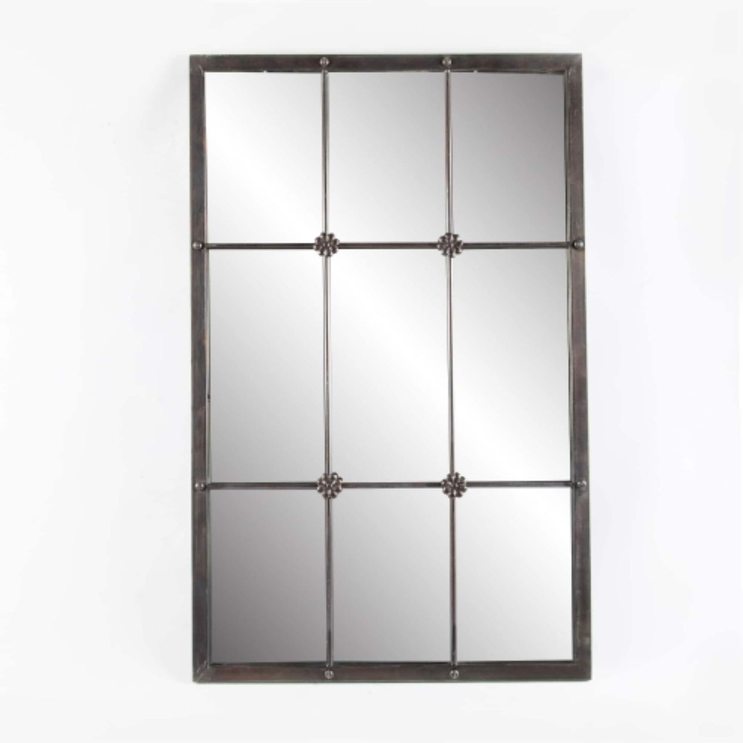 Miroir mural décoratif à cadre métallique brun rustique imitant un vitrail - 95,9 cm (H) x 60,5 cm (L) x 2,5 cm (P)