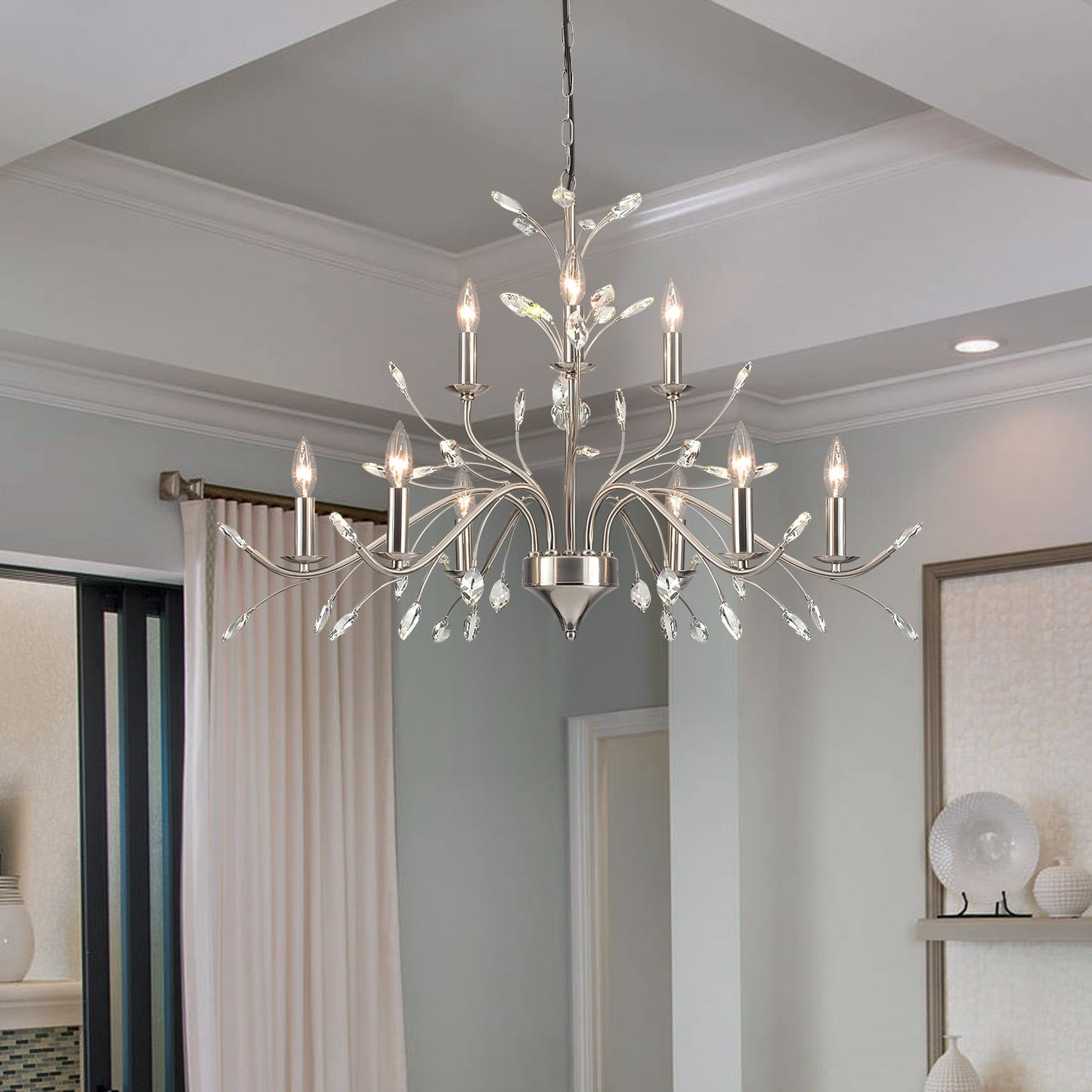 Suspension lumineuse en forme de bougie, style branche d'arbre rétro, avec cristaux, pour maison de campagne