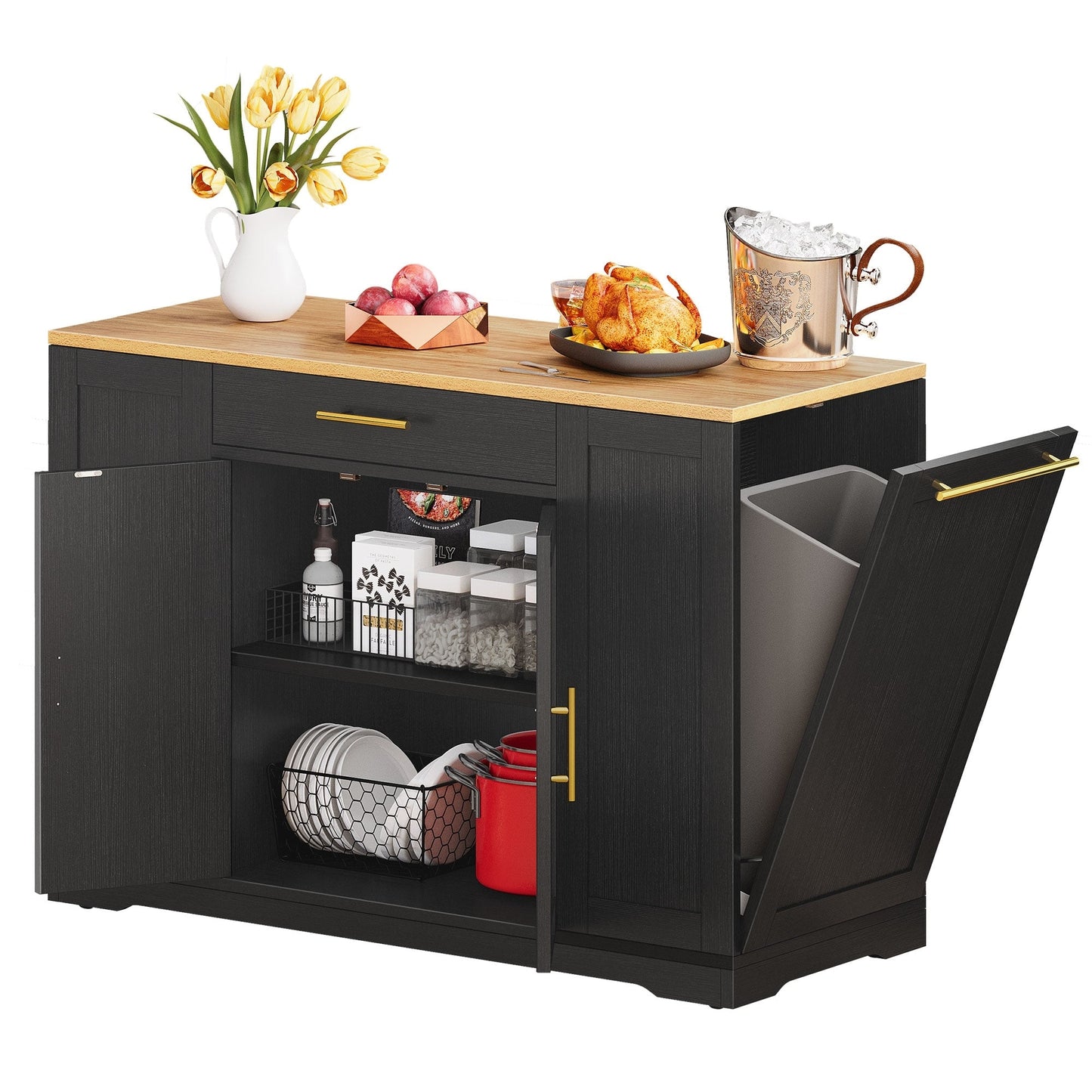 Moasis Meuble de rangement roulant pour îlot de cuisine, 53 pouces, chariot de cuisine mobile portable