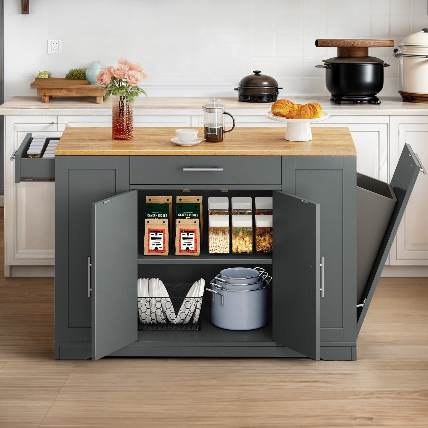 Moasis Meuble de rangement roulant pour îlot de cuisine, 53 pouces, chariot de cuisine mobile portable