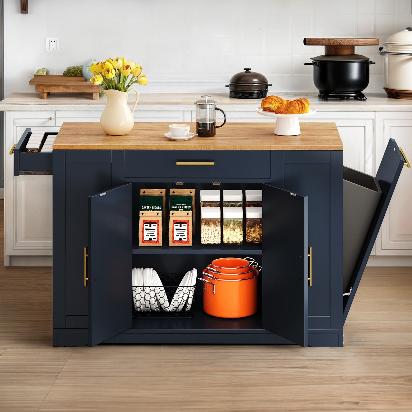 Moasis Meuble de rangement roulant pour îlot de cuisine, 53 pouces, chariot de cuisine mobile portable