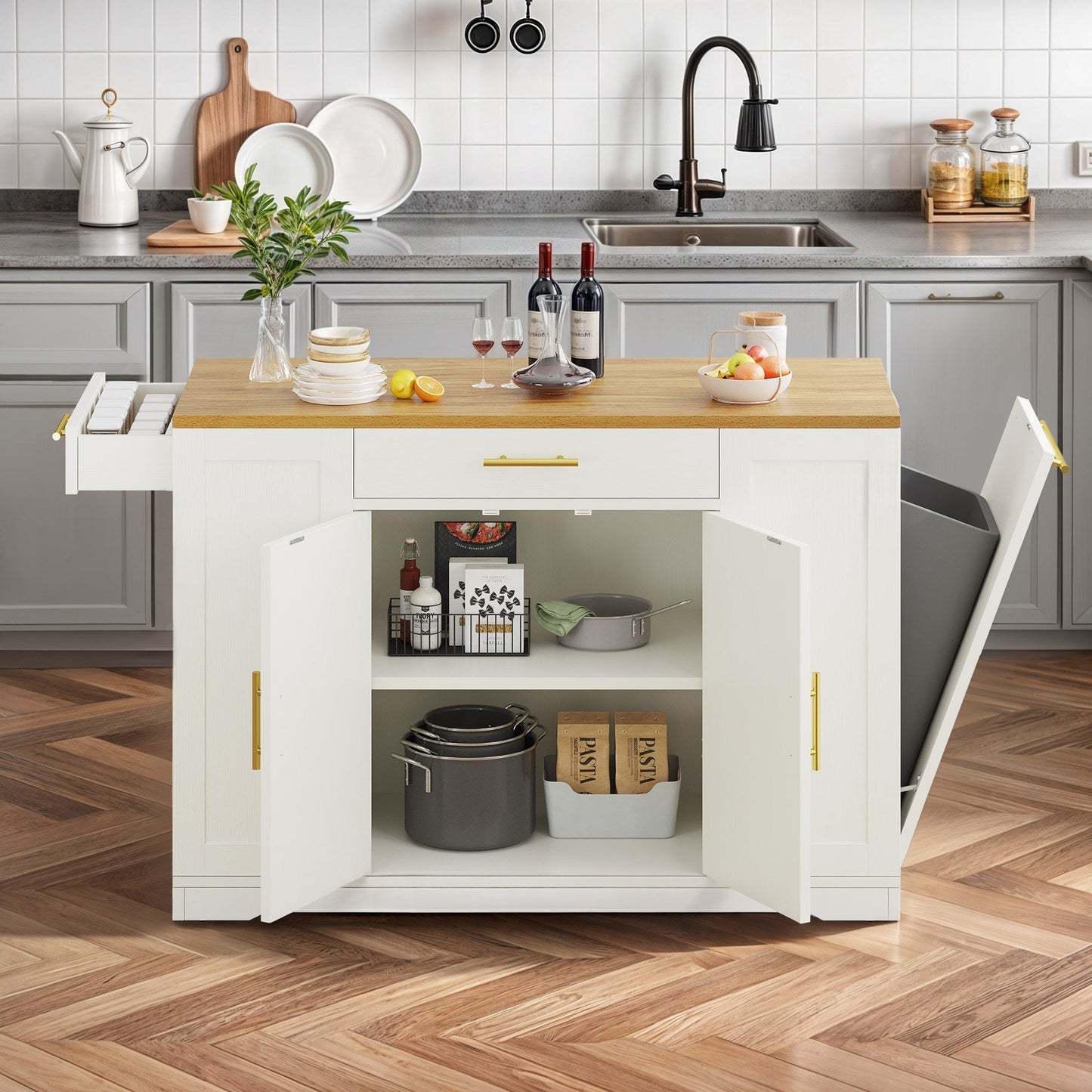 Moasis Meuble de rangement roulant pour îlot de cuisine, 53 pouces, chariot de cuisine mobile portable