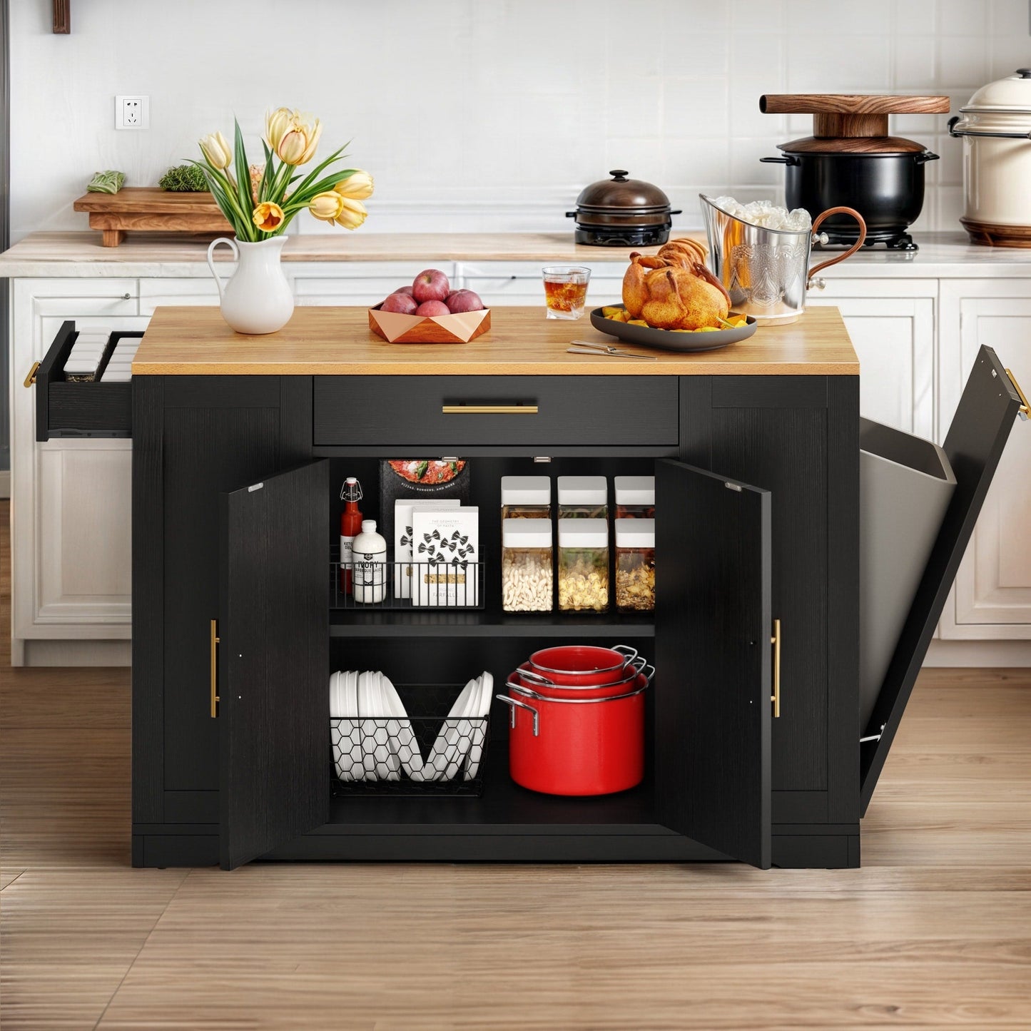 Moasis Meuble de rangement roulant pour îlot de cuisine, 53 pouces, chariot de cuisine mobile portable