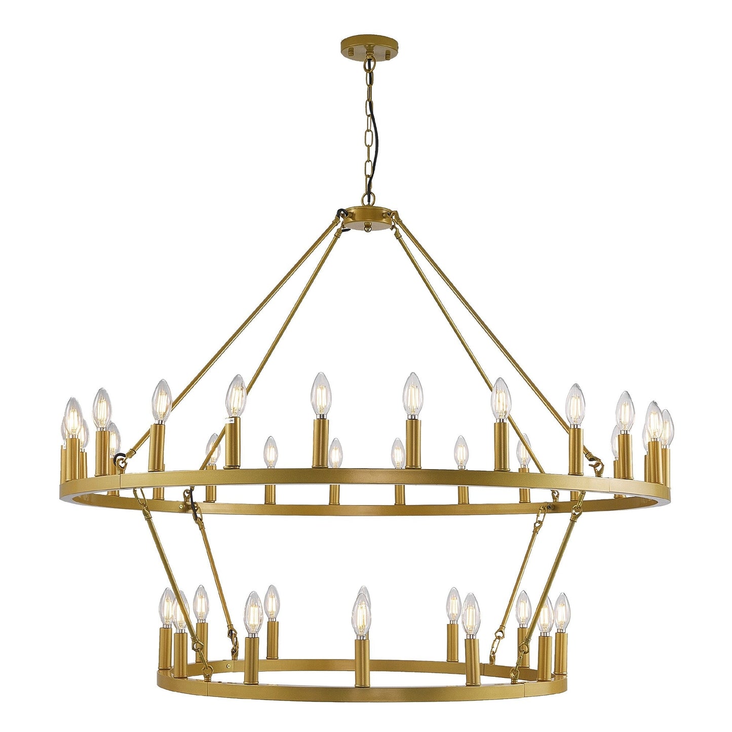 Luminaire moderne de style farmhouse, lustre à 2 niveaux en forme de roue de charrette, grand luminaire pour plafond haut.