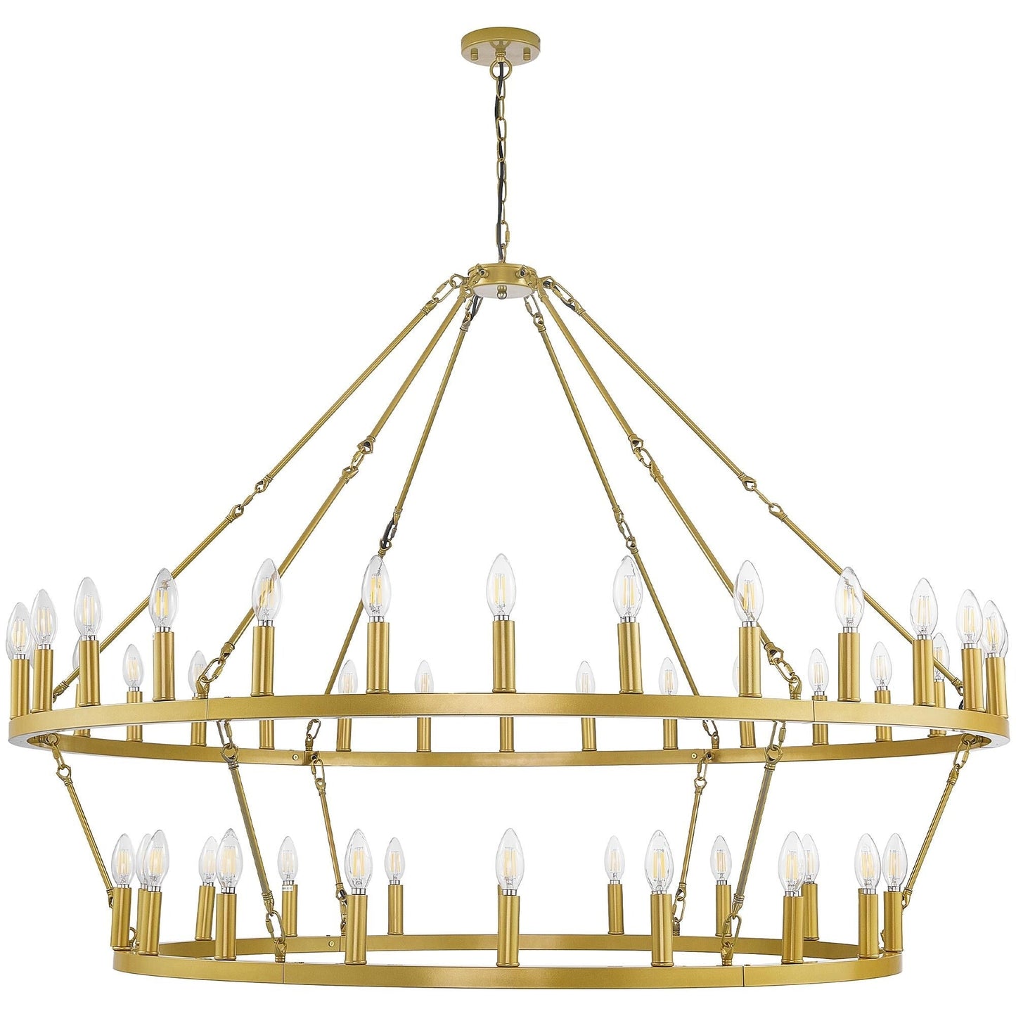 Luminaire moderne de style farmhouse, lustre à 2 niveaux en forme de roue de charrette, grand luminaire pour plafond haut.