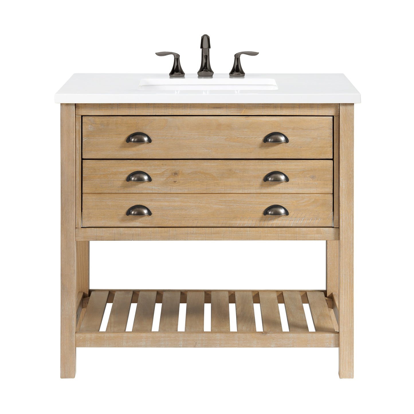 Meuble-lavabo de salle de bain simple Monterey 37, style farmhouse, avec plan de travail.