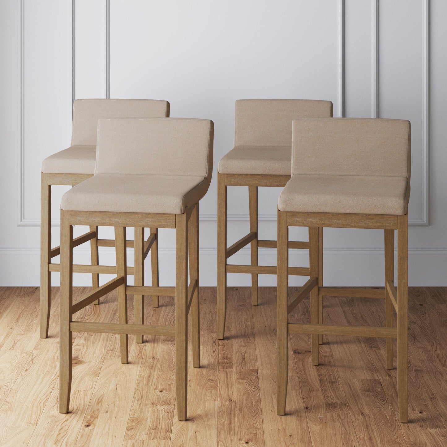 Tabouret de bar moderne Gracie, chaise rembourrée en bouclé et pieds en bois brossé
