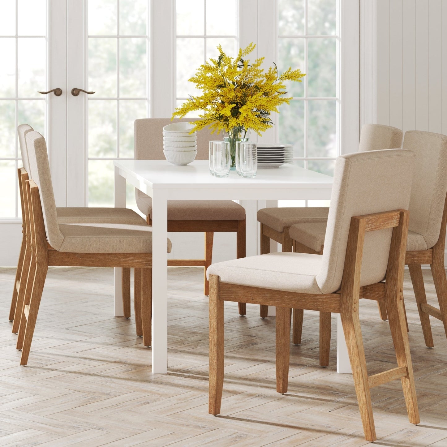 Tabouret de bar moderne Gracie, chaise rembourrée en bouclé et pieds en bois brossé