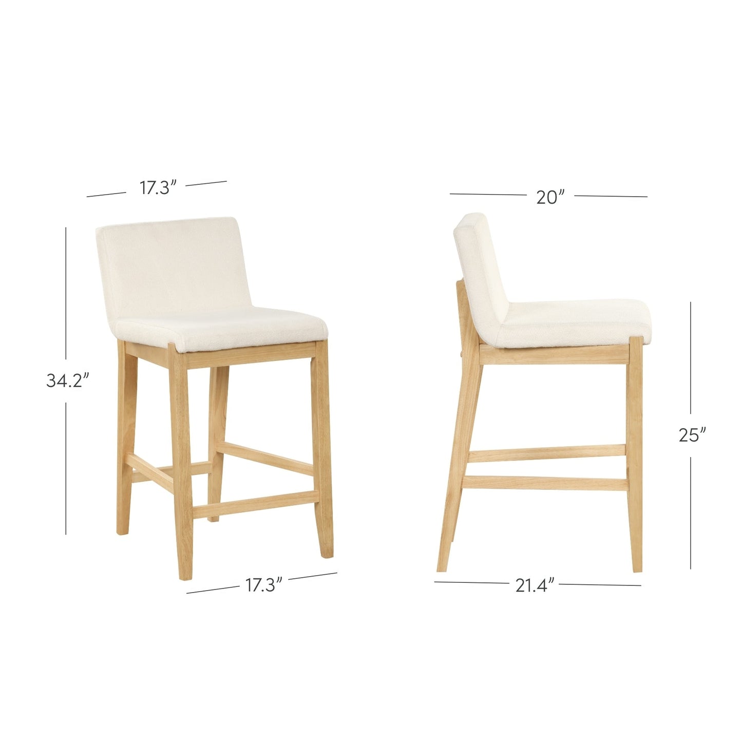 Tabouret de bar moderne Gracie, chaise rembourrée en bouclé et pieds en bois brossé