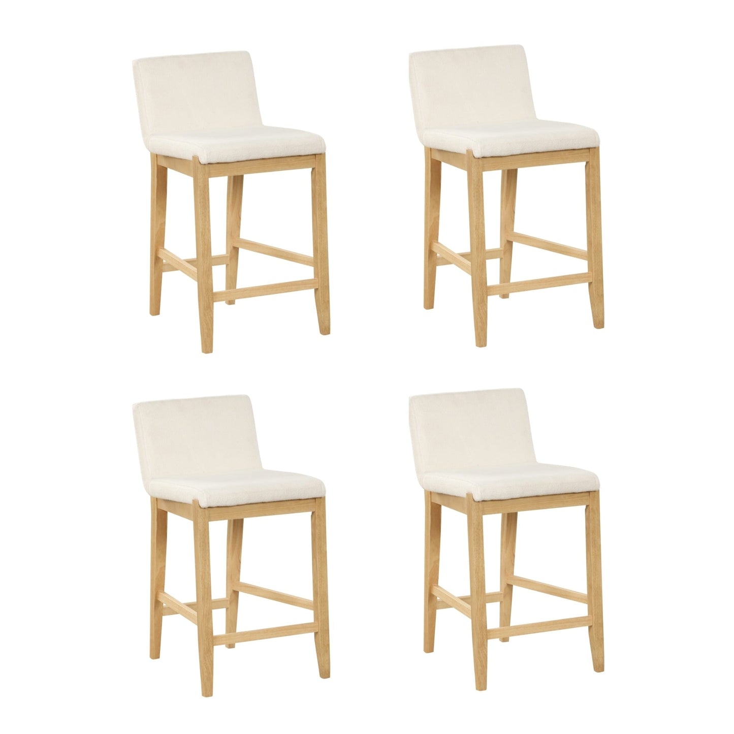 Tabouret de bar moderne Gracie, chaise rembourrée en bouclé et pieds en bois brossé
