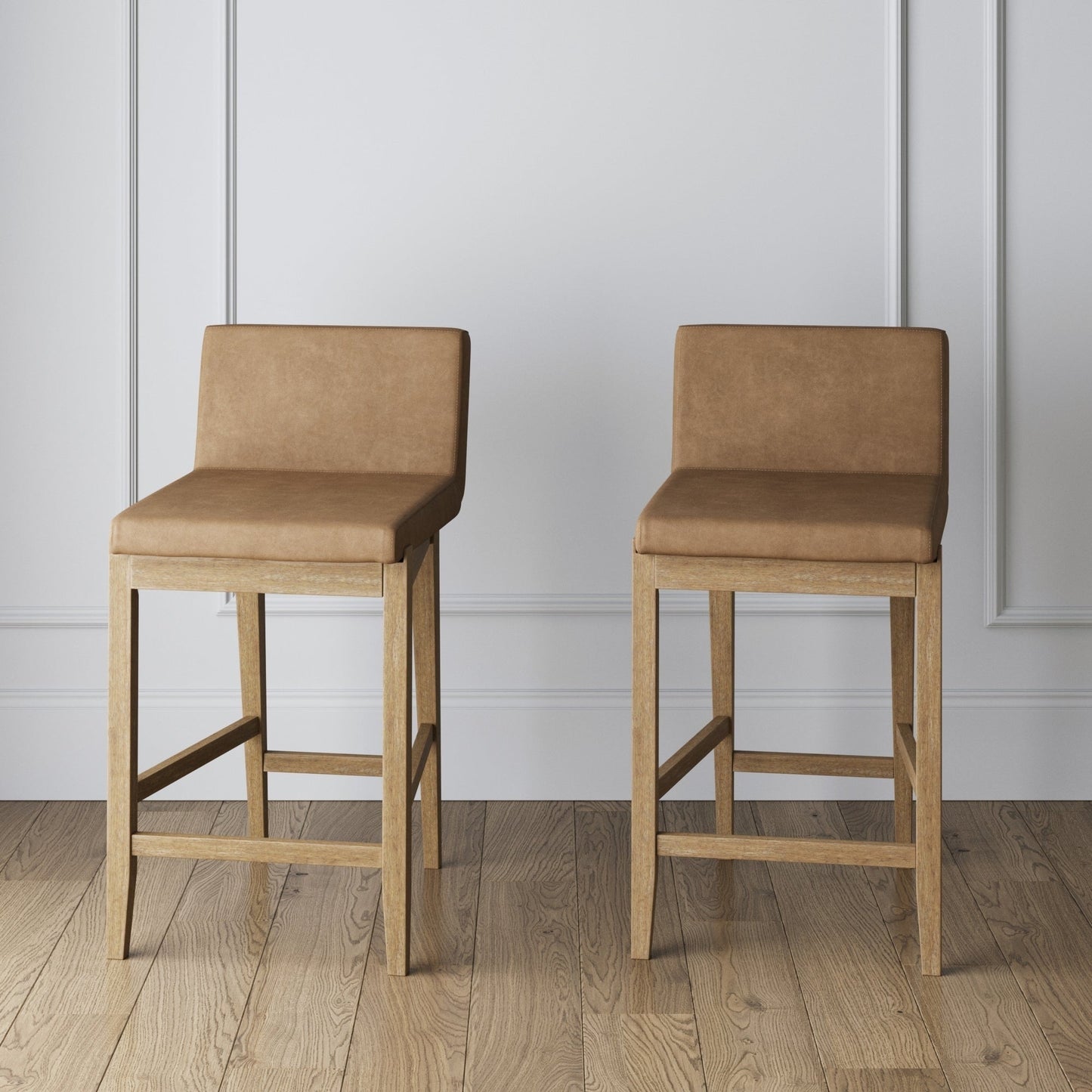 Tabouret de bar moderne Gracie, chaise rembourrée en bouclé et pieds en bois brossé