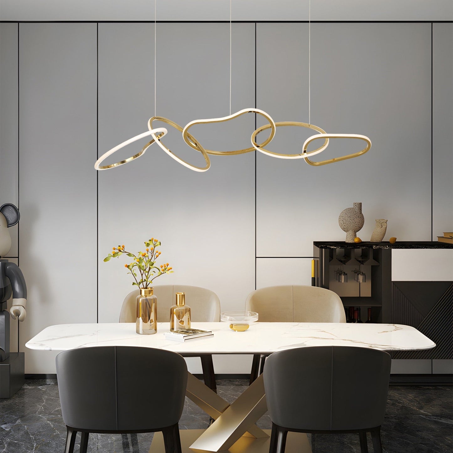 Luminaire suspendu LED en acier inoxydable noir, style nordique, pour salle à manger.