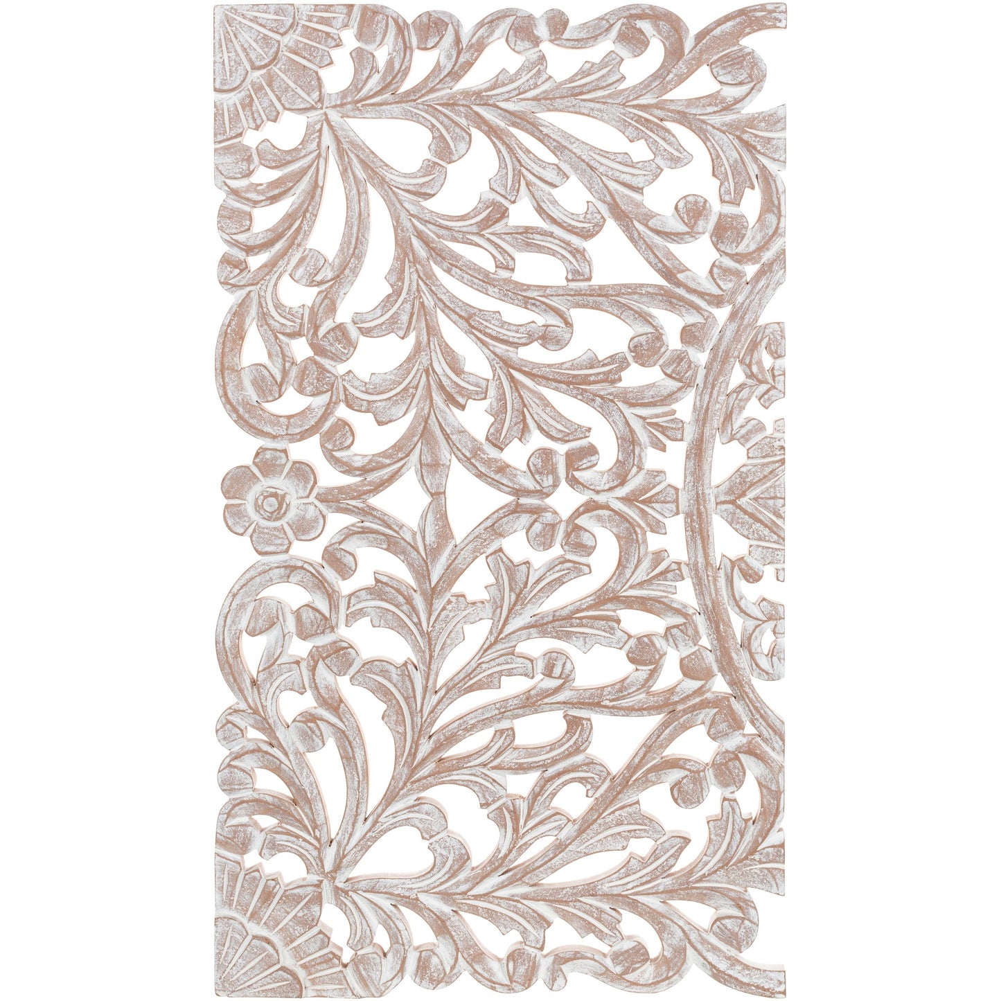 Norma - Tableau mural en bois naturel à motifs floraux, sculpté à la main, 3 panneaux, 122 x 71 cm (48x28 pouces)