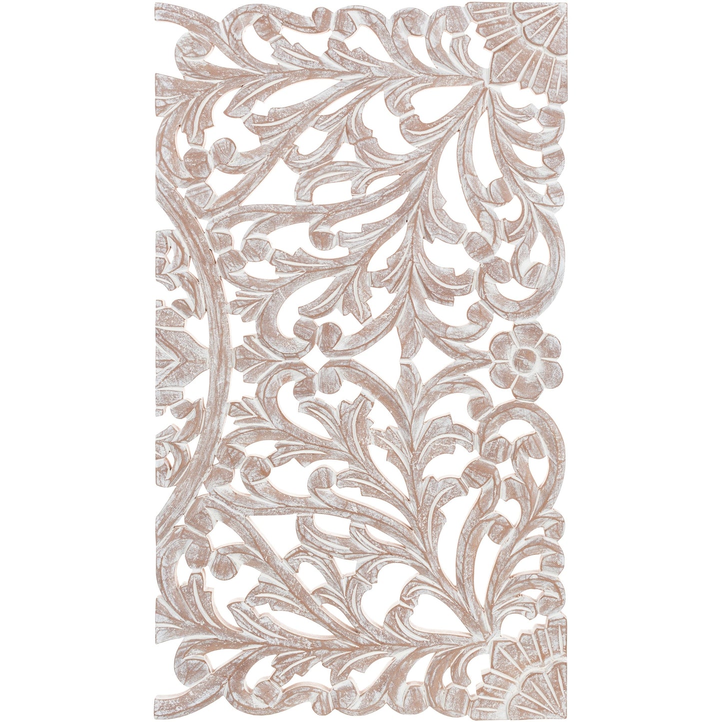 Norma - Tableau mural en bois naturel à motifs floraux, sculpté à la main, 3 panneaux, 122 x 71 cm (48x28 pouces)