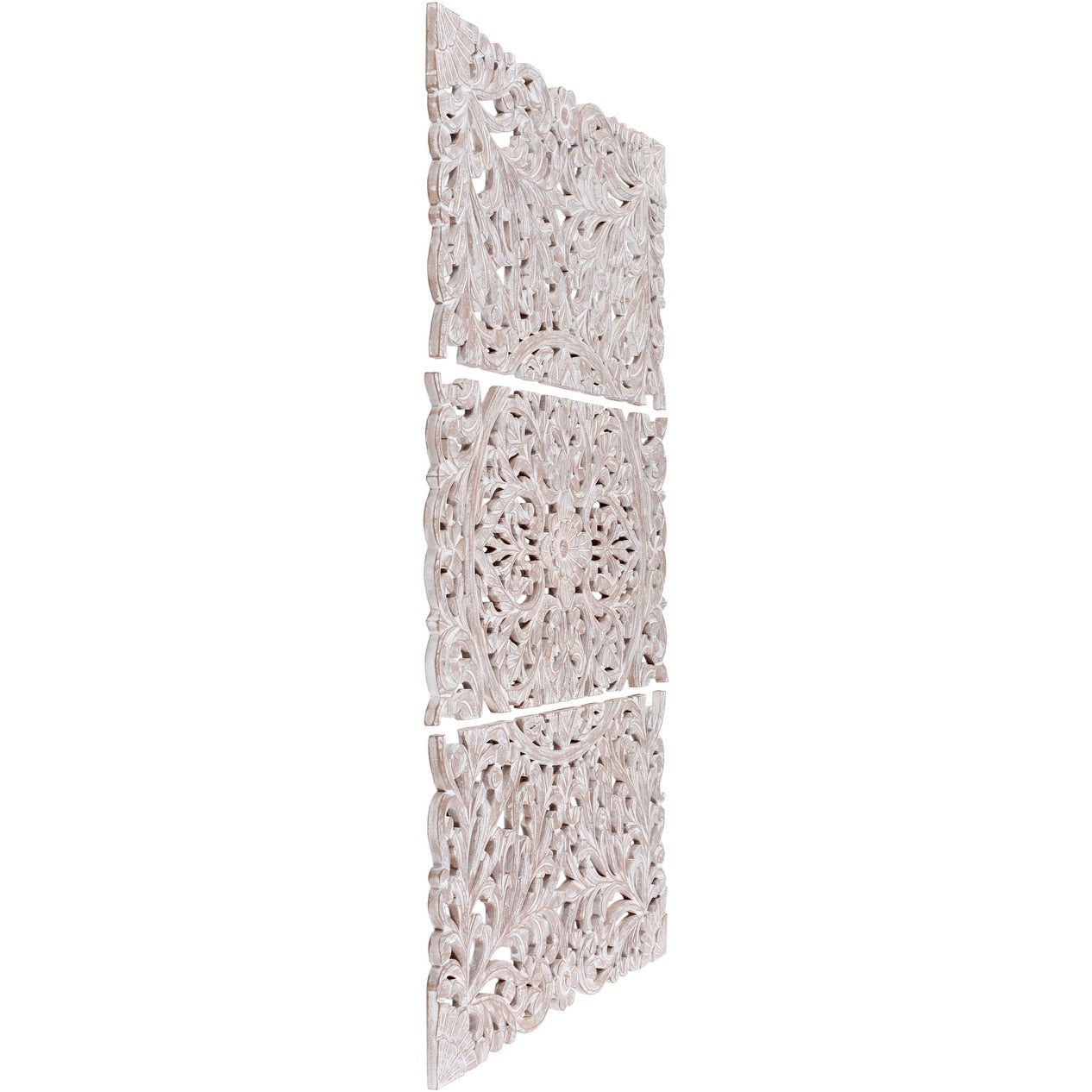 Norma - Tableau mural en bois naturel à motifs floraux, sculpté à la main, 3 panneaux, 122 x 71 cm (48x28 pouces)