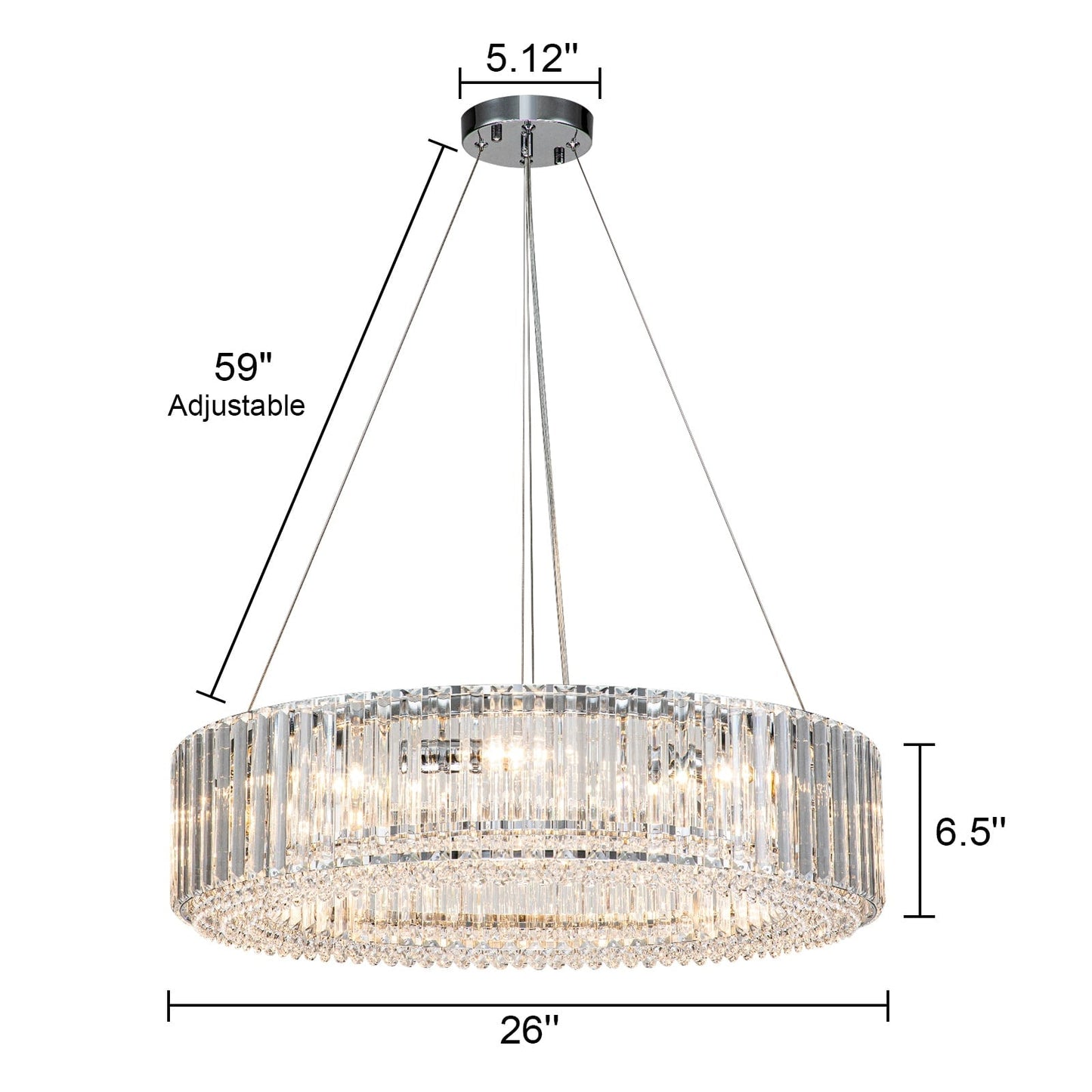 OYIPRO Lustre moderne rond en cristal à 6/8/12 lumières, suspension en forme de tambour pour îlot de cuisine