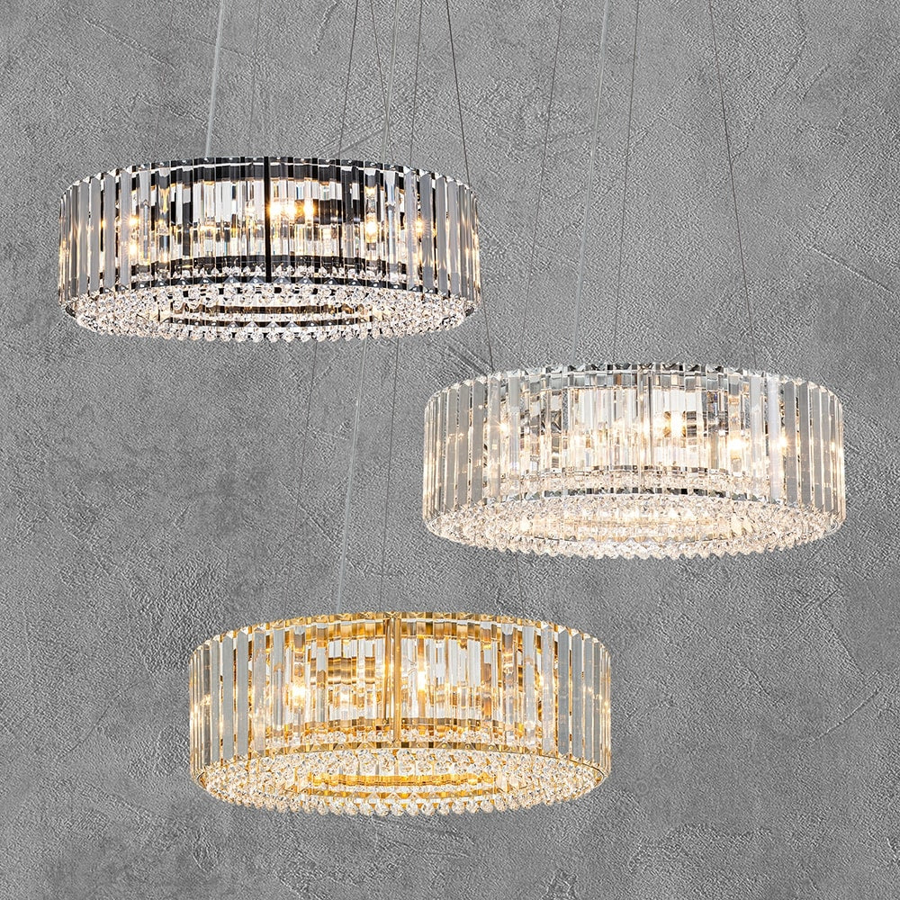 OYIPRO Lustre moderne rond en cristal à 6/8/12 lumières, suspension en forme de tambour pour îlot de cuisine