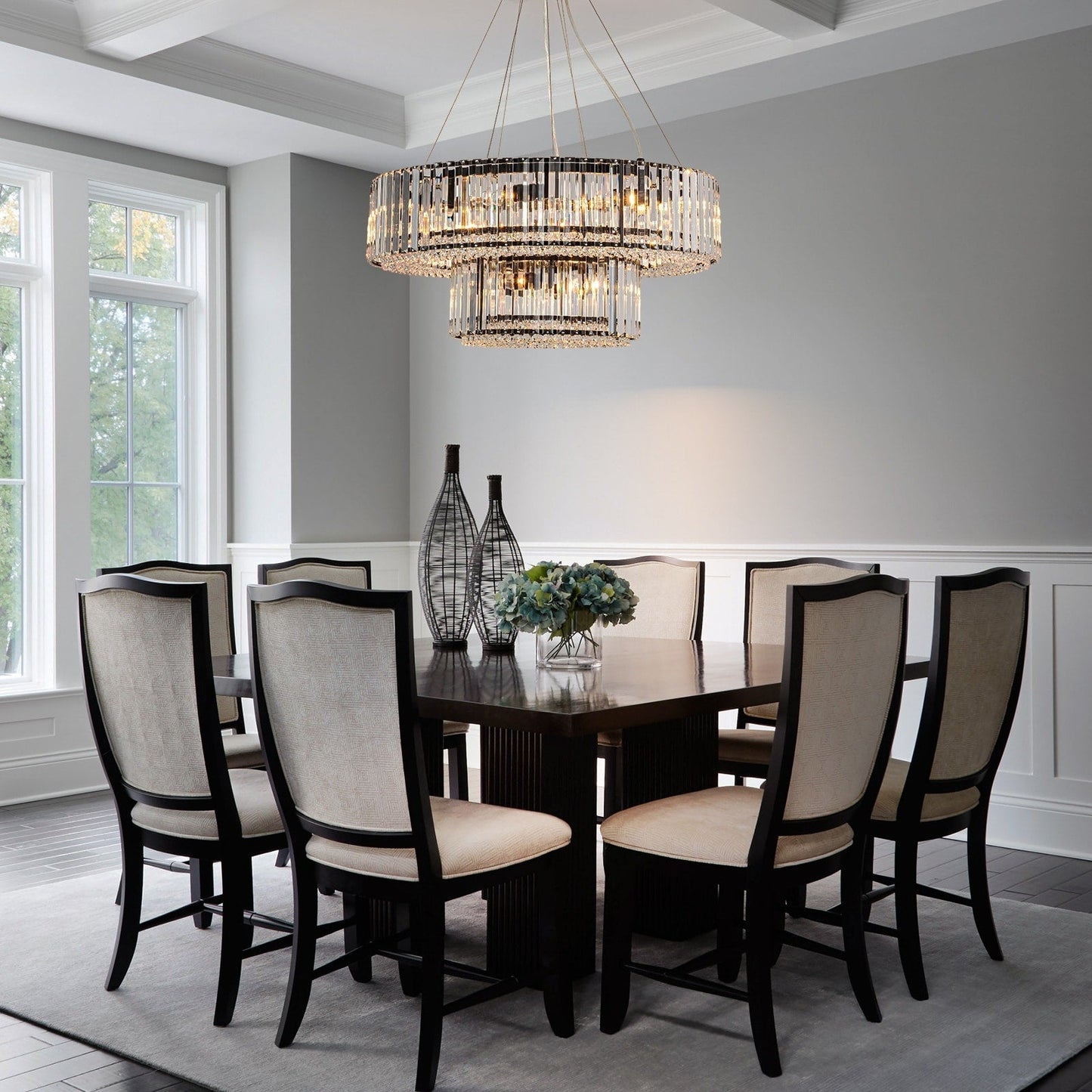 OYIPRO Lustre moderne rond en cristal à 6/8/12 lumières, suspension en forme de tambour pour îlot de cuisine