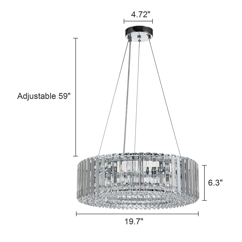 OYIPRO Lustre moderne rond en cristal à 6/8/12 lumières, suspension en forme de tambour pour îlot de cuisine