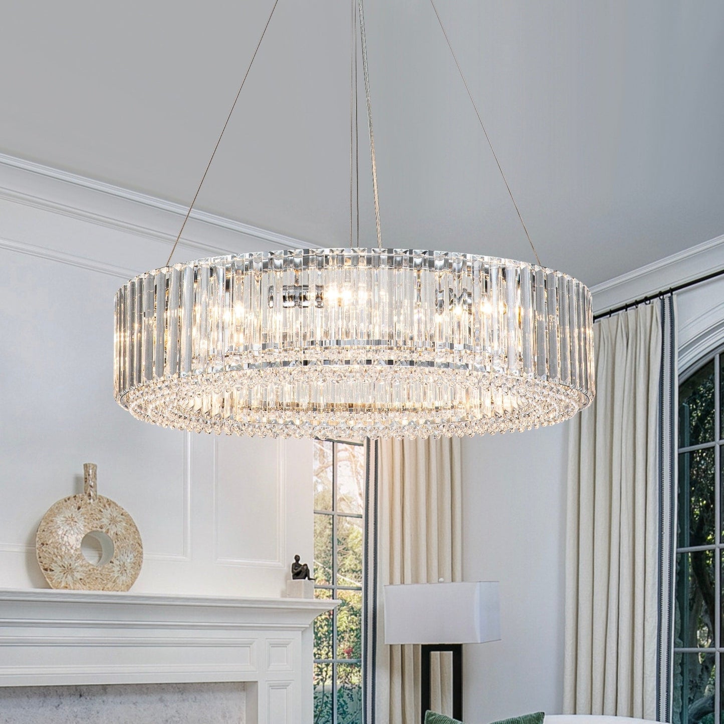 OYIPRO Lustre moderne rond en cristal à 6/8/12 lumières, suspension en forme de tambour pour îlot de cuisine