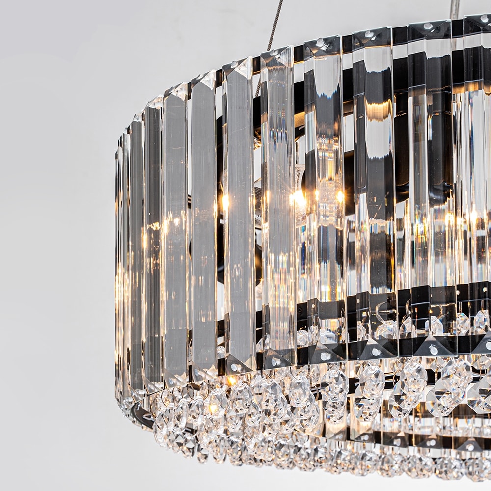 OYIPRO Lustre moderne rond en cristal à 6/8/12 lumières, suspension en forme de tambour pour îlot de cuisine