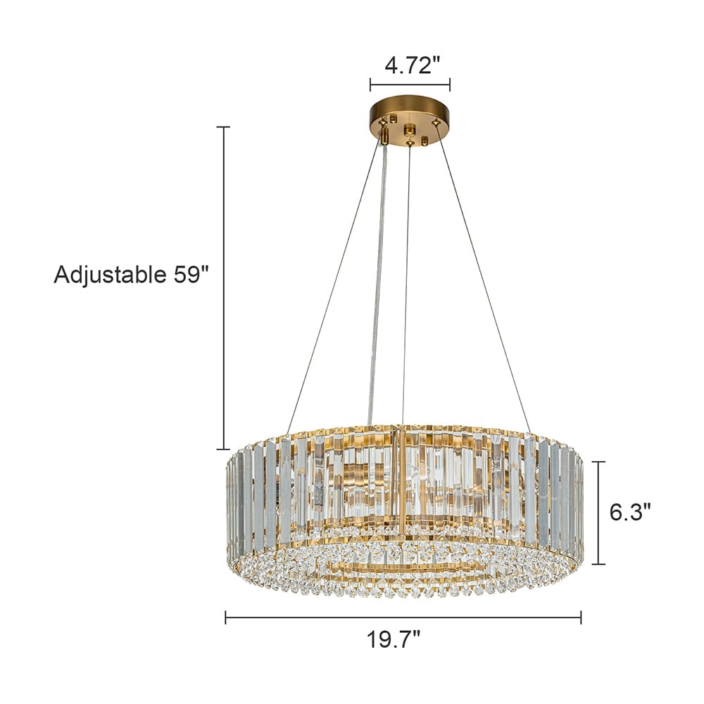 OYIPRO Lustre moderne rond en cristal à 6/8/12 lumières, suspension en forme de tambour pour îlot de cuisine
