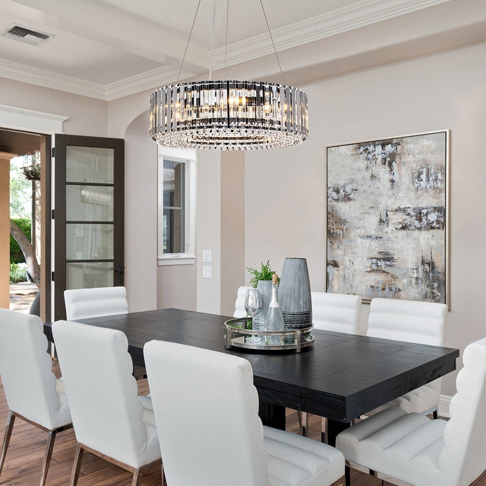 OYIPRO Lustre moderne rond en cristal à 6/8/12 lumières, suspension en forme de tambour pour îlot de cuisine