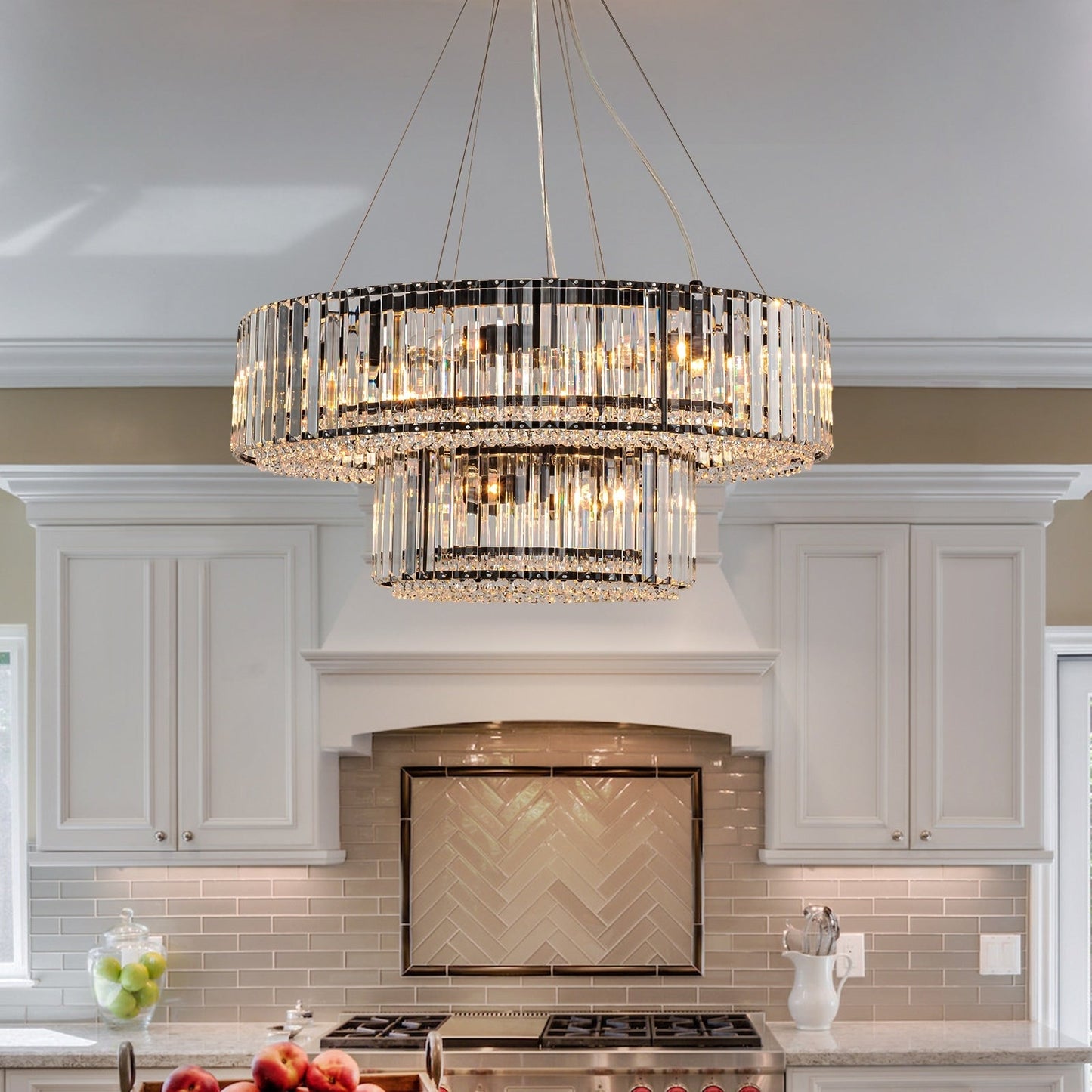 OYIPRO Lustre moderne rond en cristal à 6/8/12 lumières, suspension en forme de tambour pour îlot de cuisine