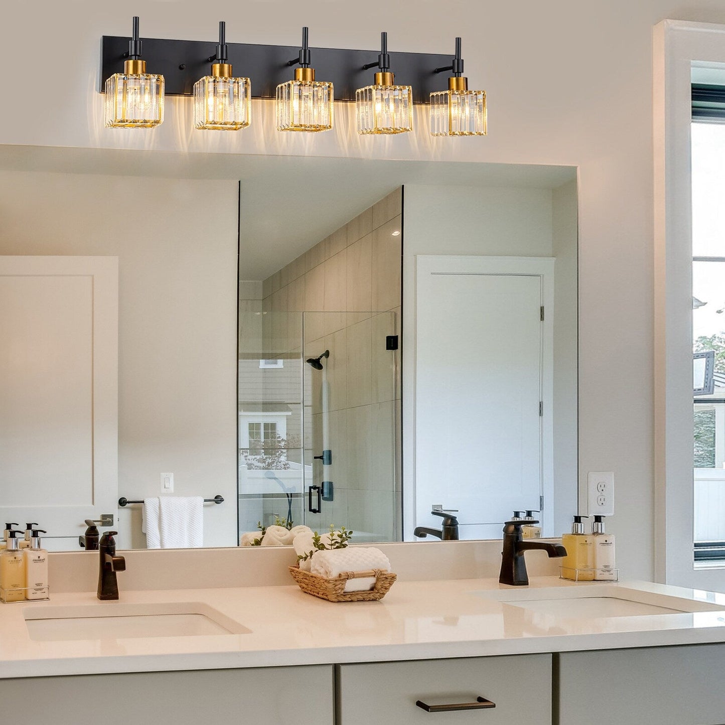 Ora - Lustres de salle de bain modernes à cristaux, à intensité variable, pour miroir, éclairage de vanité glamour
