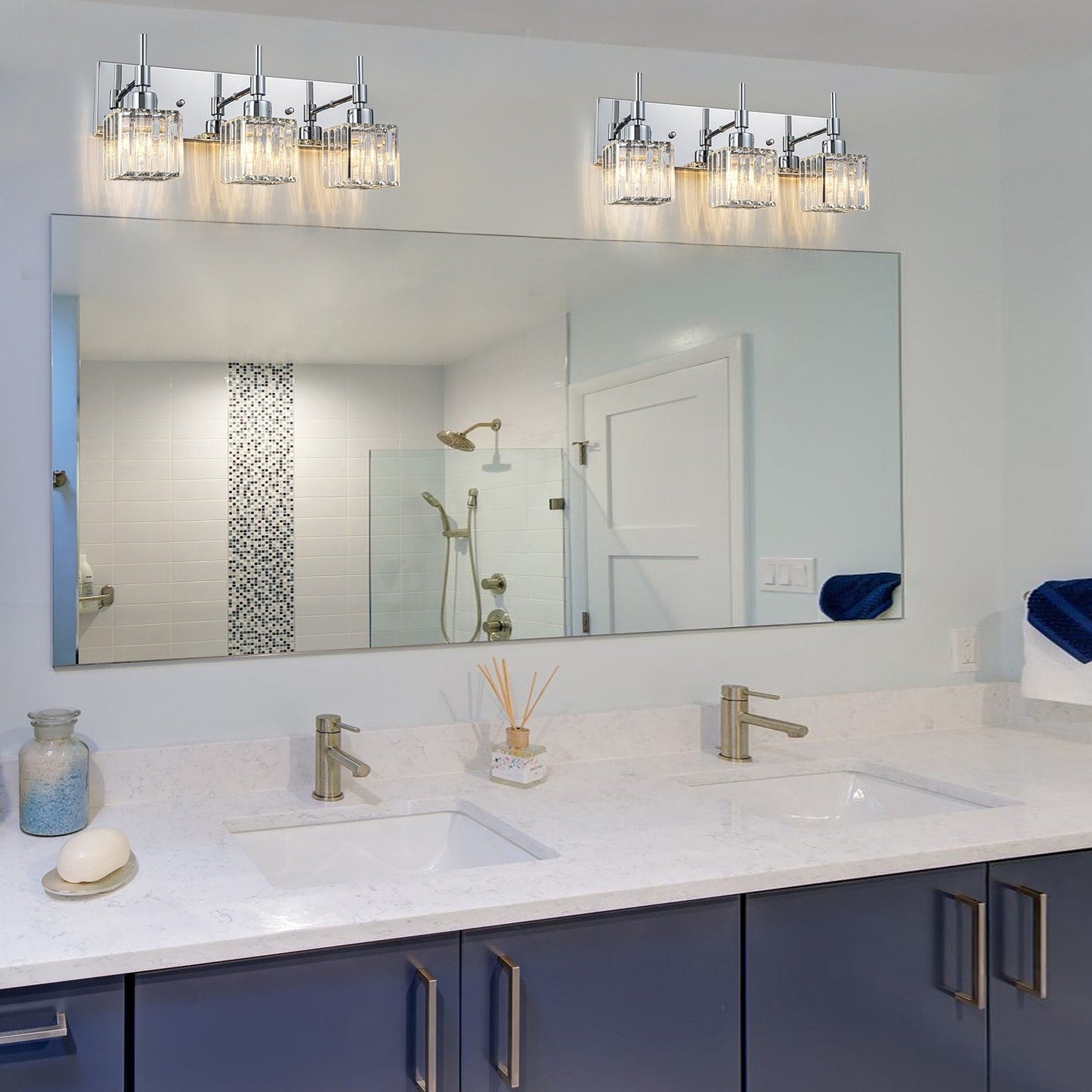 Ora - Lustres de salle de bain modernes à cristaux, à intensité variable, pour miroir, éclairage de vanité glamour