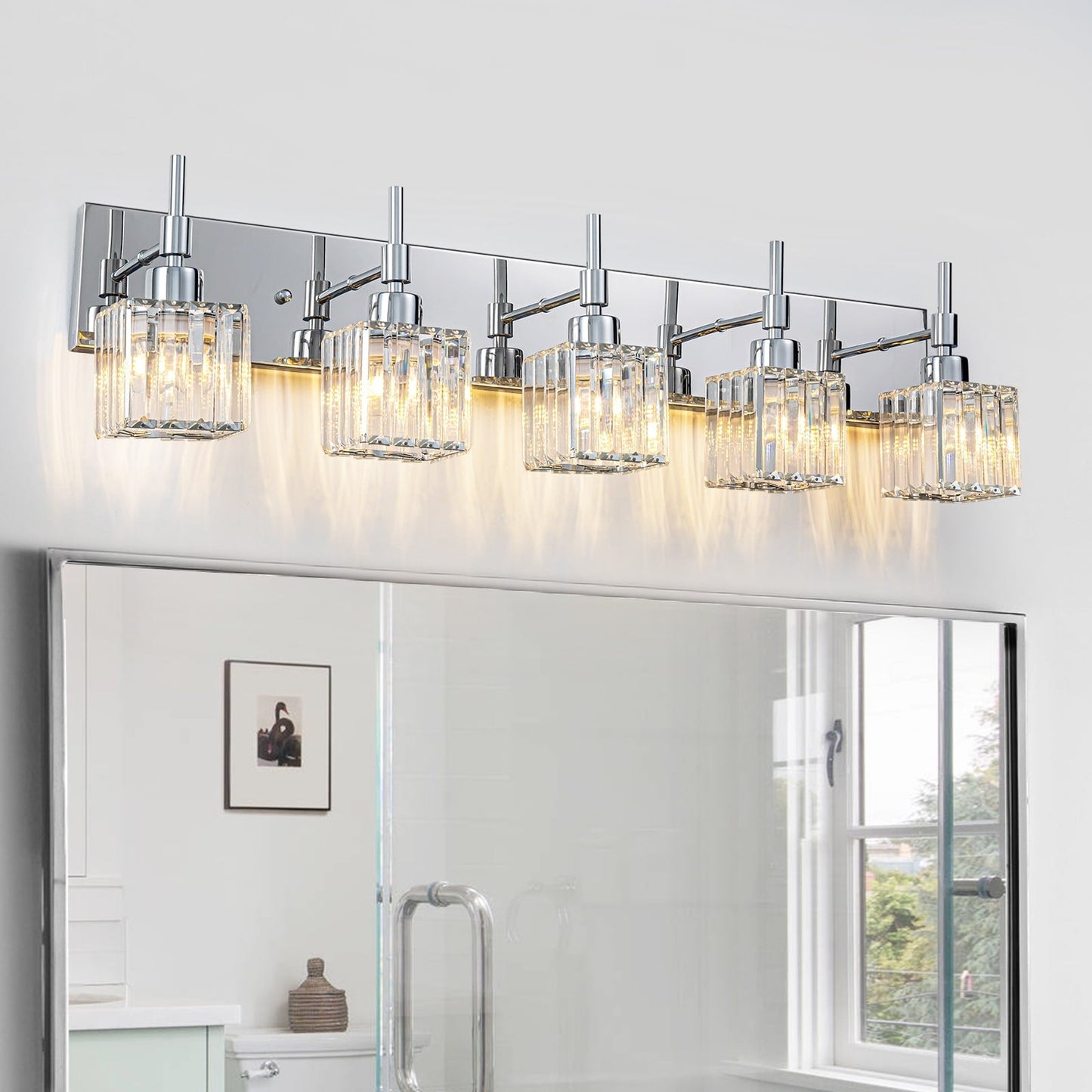 Ora - Lustres de salle de bain modernes à cristaux, à intensité variable, pour miroir, éclairage de vanité glamour